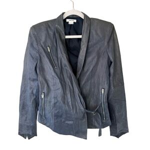 Helmut Lang Charcoal Blue Leather Jacket Size M FLAWED Moto Streetwear Edgy